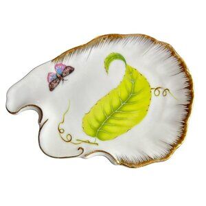Godinger Tivoli Butterfly Trinket Dish Gold Trim Porcelain Leaves Lemon Wedge